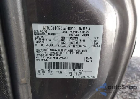 2003 Ford F-250 Lariat/Xl/Xlt из США, поврежденный, VIN 1FTNX21P63ED75956